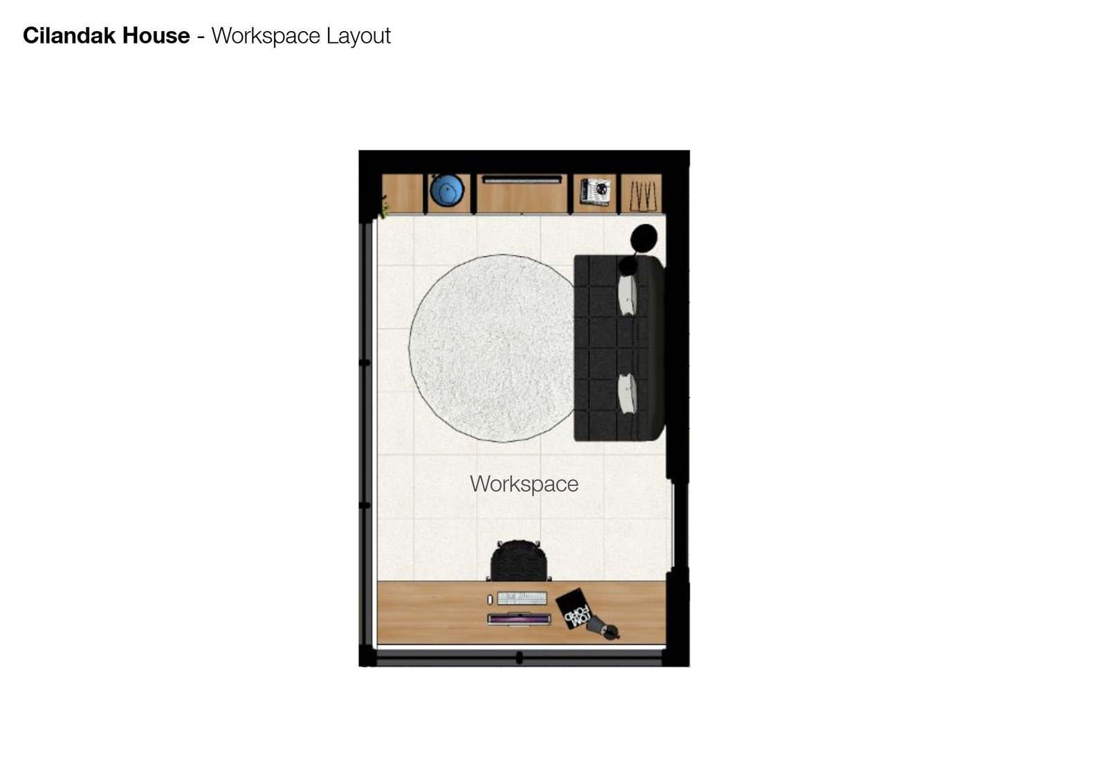 Workspace layout, Banjarsari House Jakarta, interior design by Dika Ardi