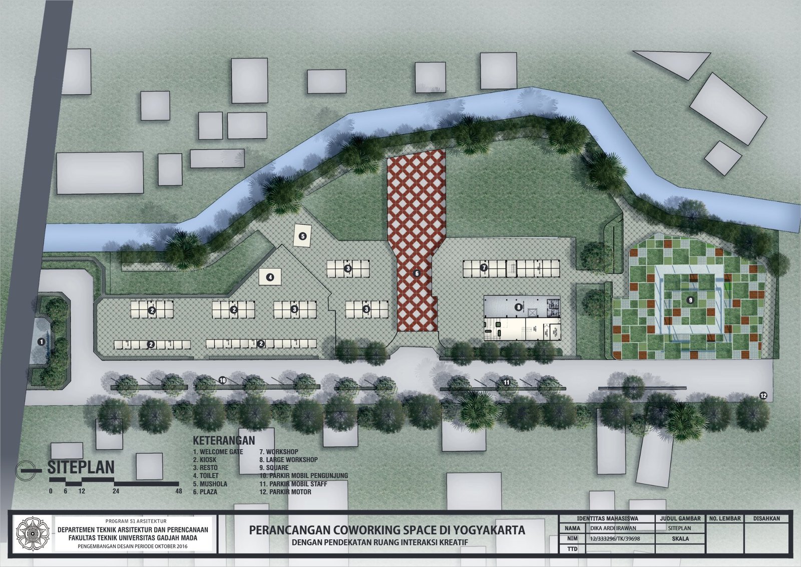 Site plan of the coworking space in Yogyakarta, final project by Dika Ardi