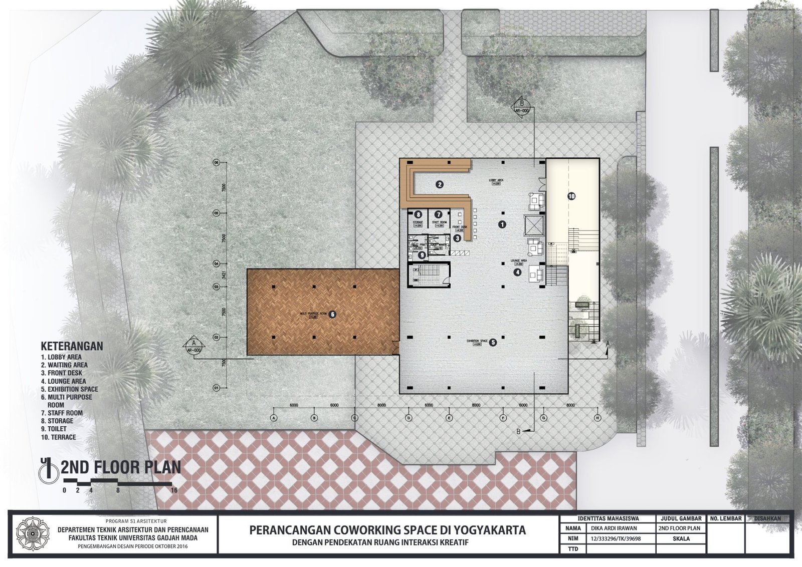 2nd floor plan of the coworking space in Yogyakarta, final project by Dika Ardi