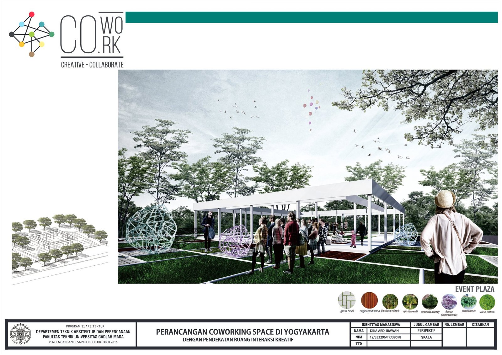 Event plaza of the coworking space in Yogyakarta, final project by Dika Ardi