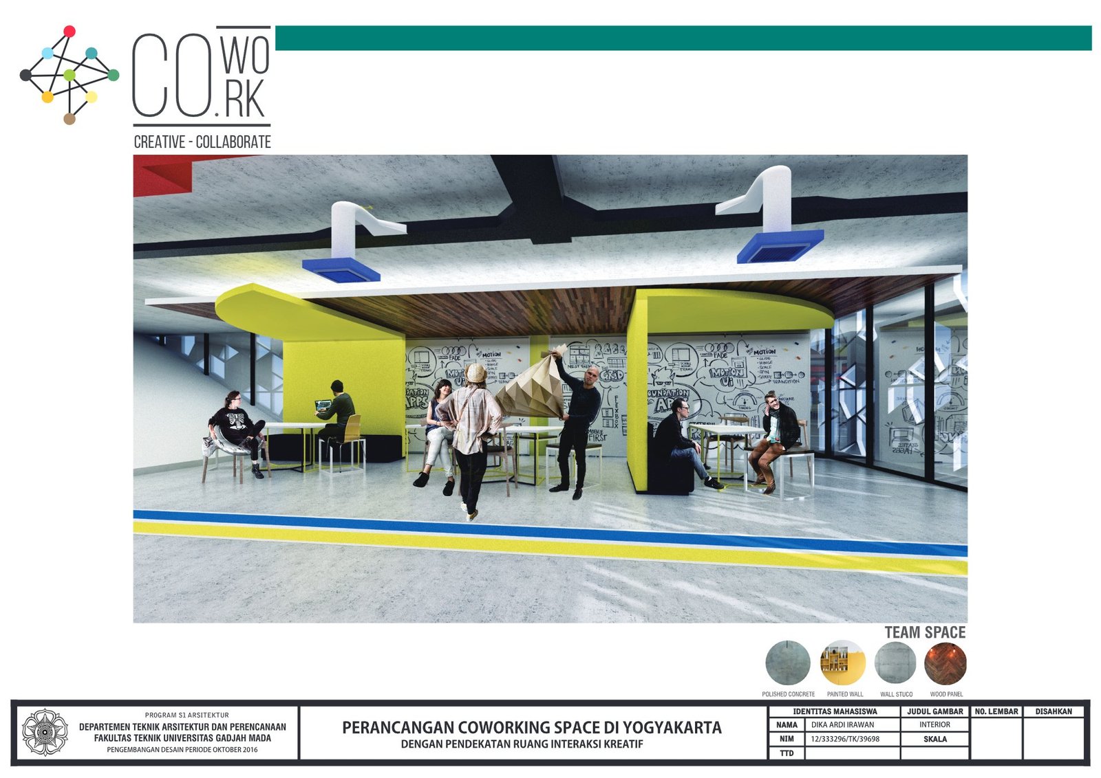Team space of the coworking space in Yogyakarta, final project by Dika Ardi