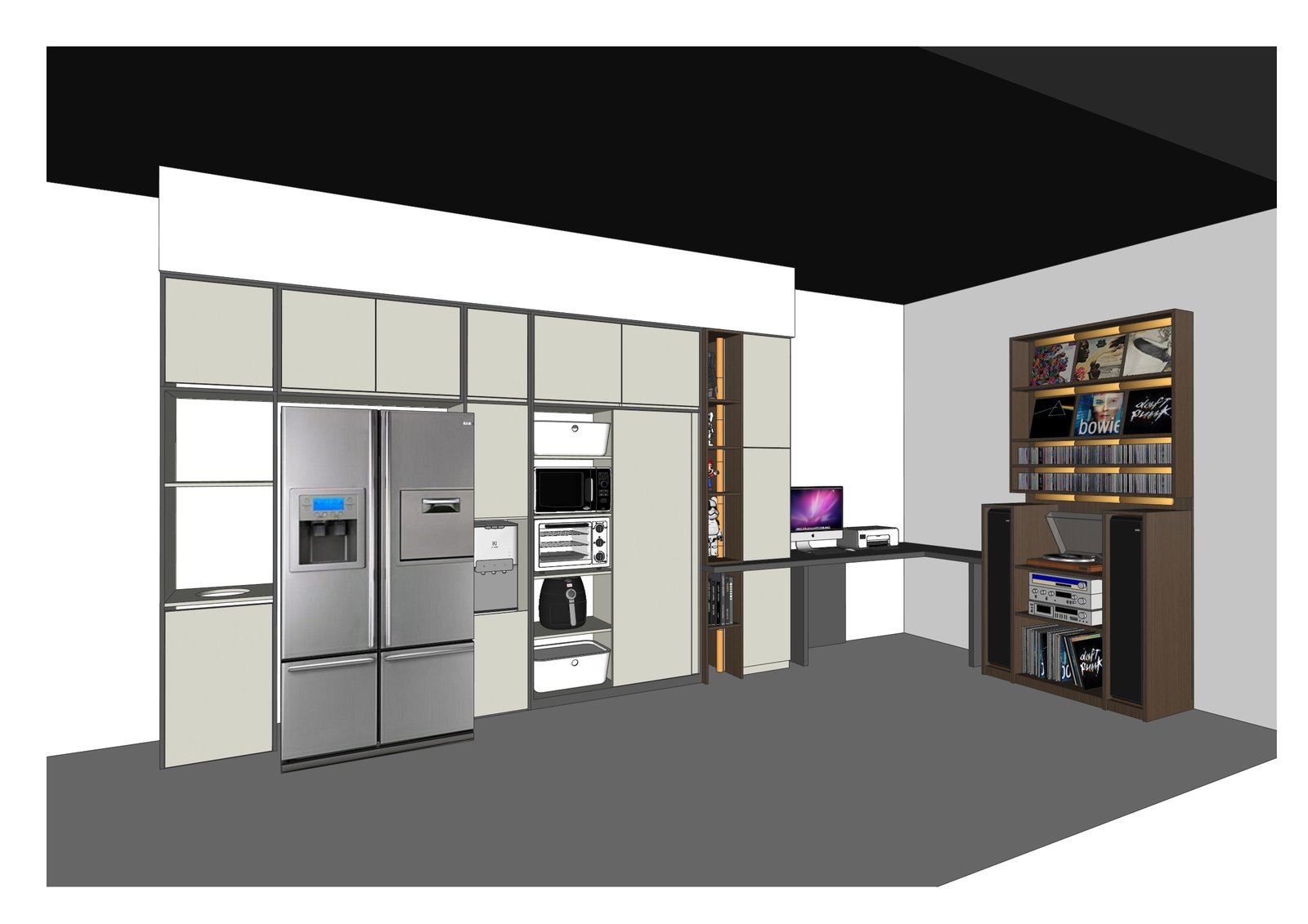 3D overview of the custom cabinet package, FD House, Bintaro, by Dika Ardi