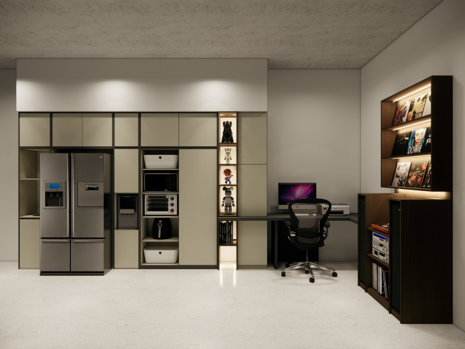 Full joinery wall with pantry, appliance tower and home office, FD House, Bintaro, by Dika Ardi