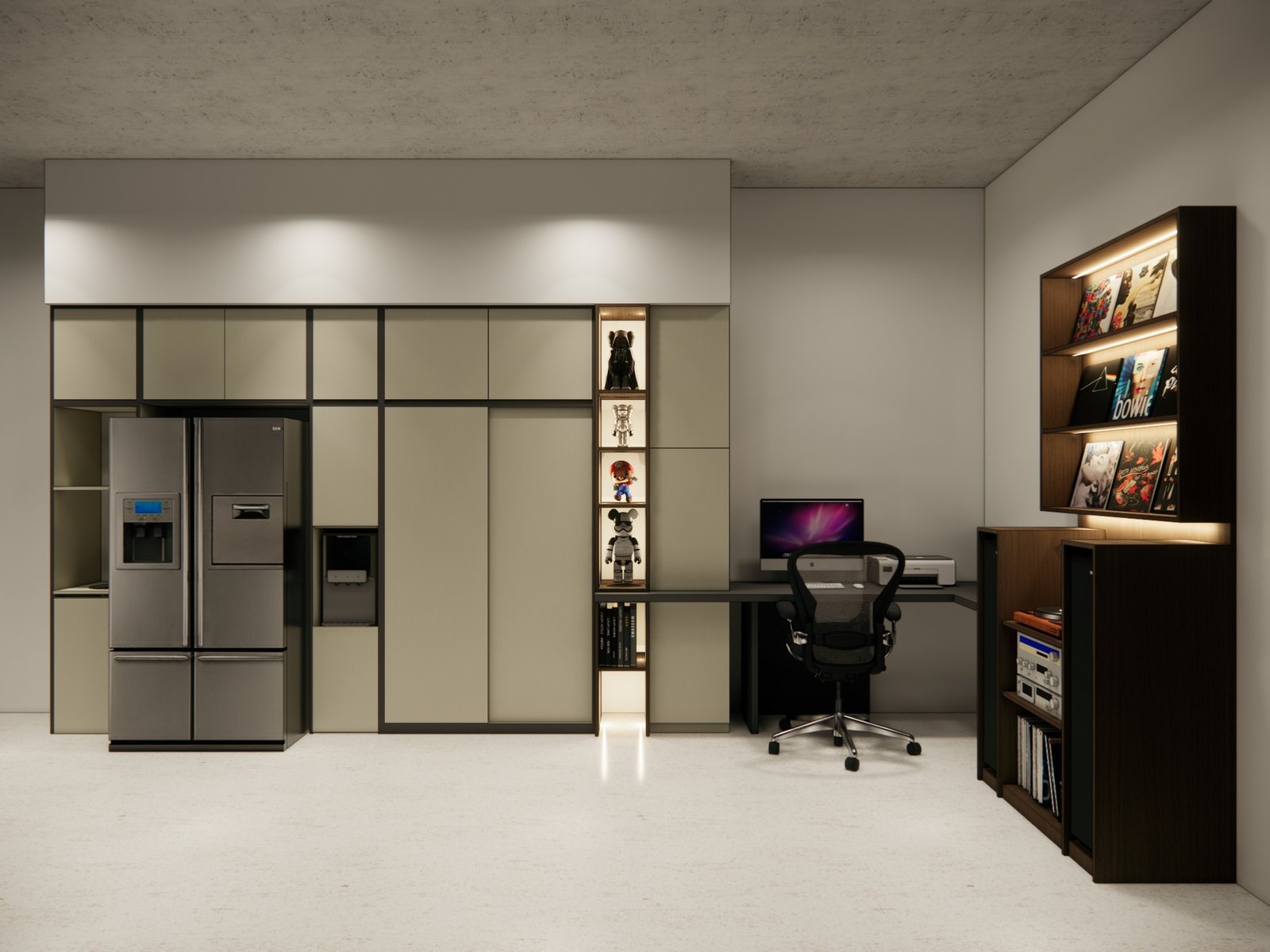 Joinery wall with doors closed, built-in fridge and display niche, FD House, Bintaro, by Dika Ardi