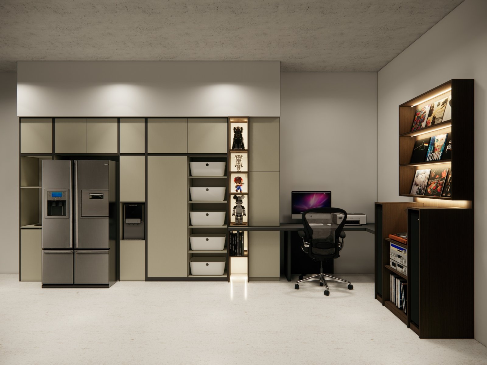 Pull-out baskets and appliance storage in the pantry wall, FD House, Bintaro, by Dika Ardi