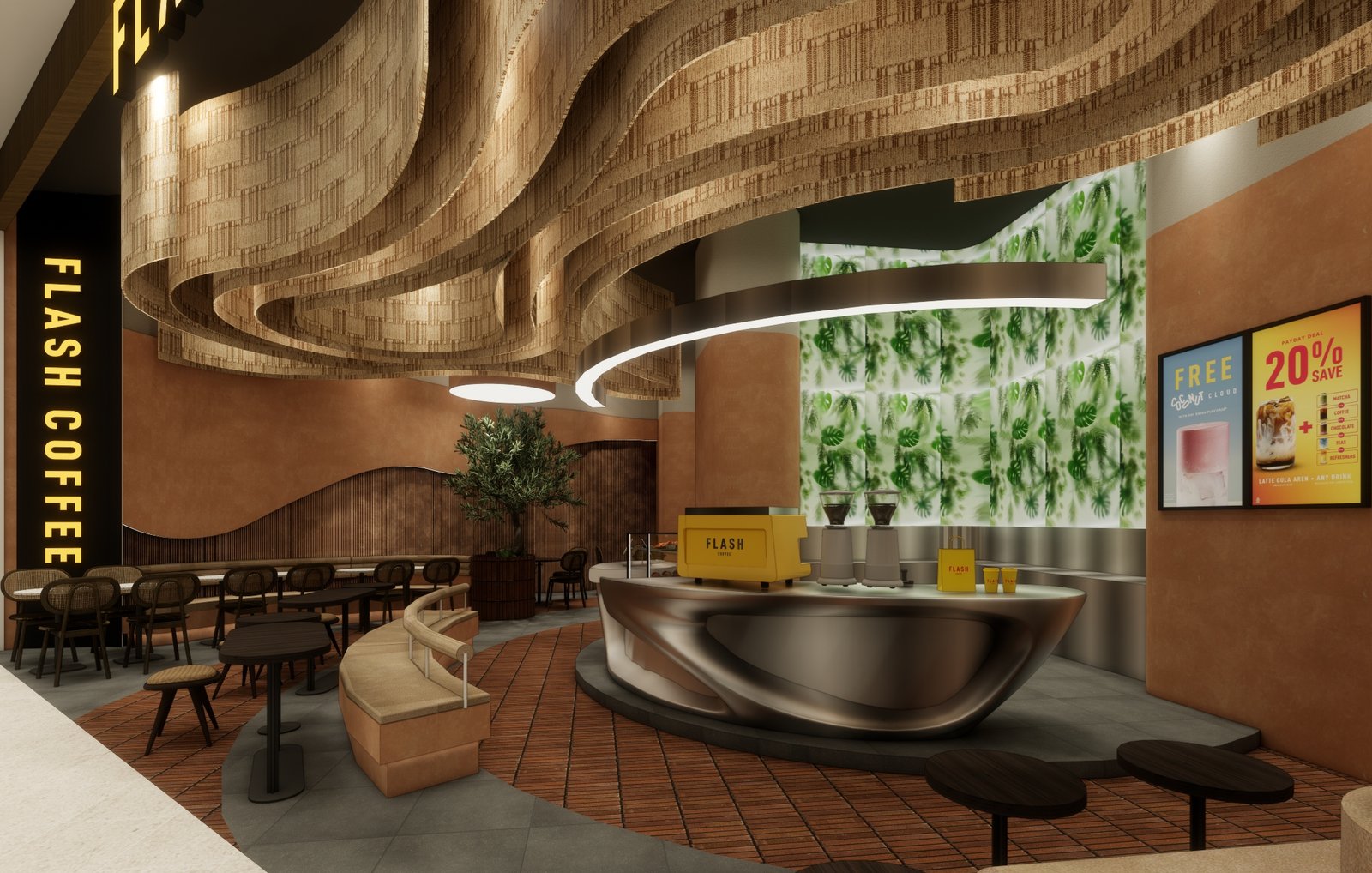 Design render 11, Flash Coffee Galaxy Mall, Surabaya, by Dika Ardi