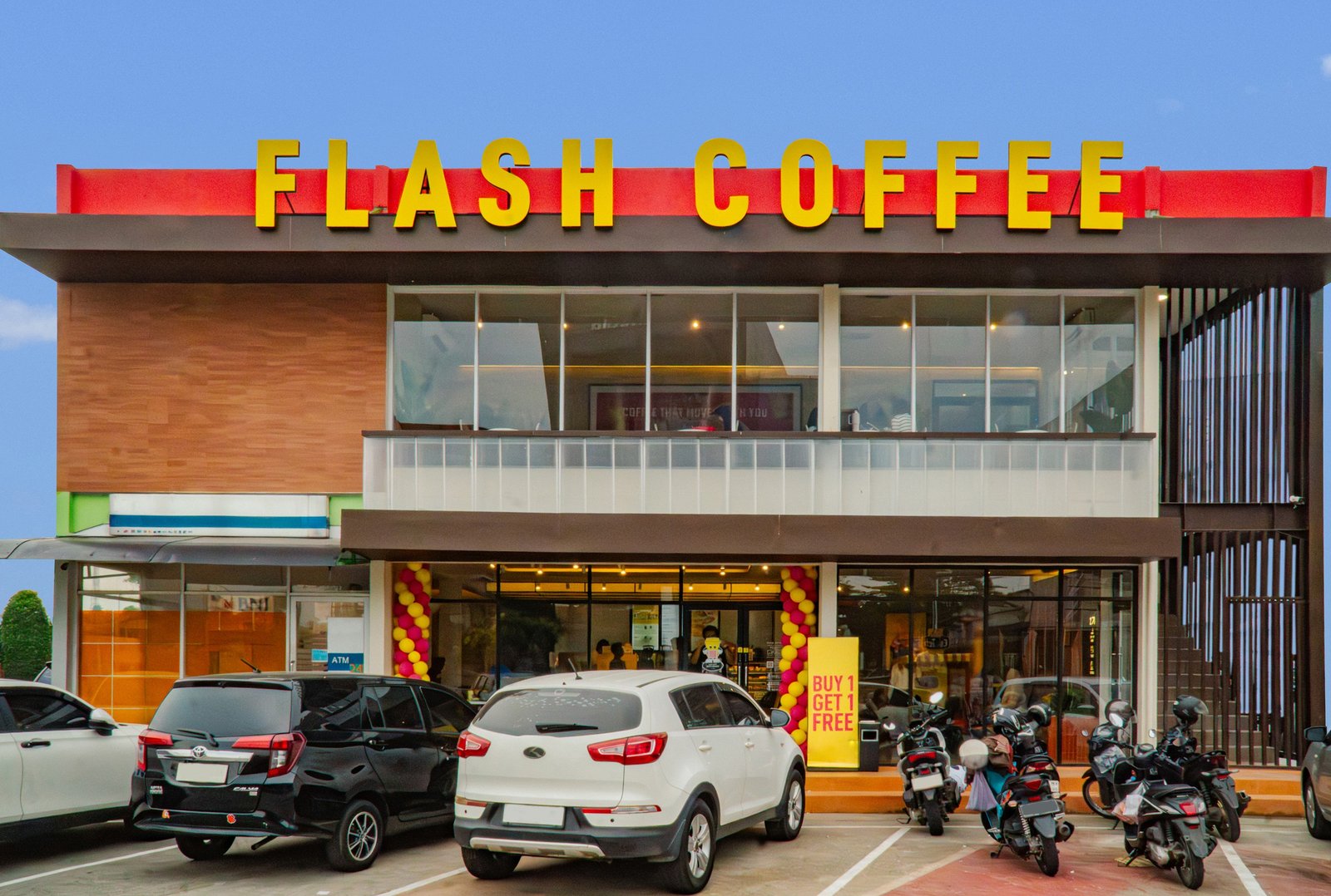 Flash Coffee Galuh Mas Karawang, retail interior and architecture design by Dika Ardi