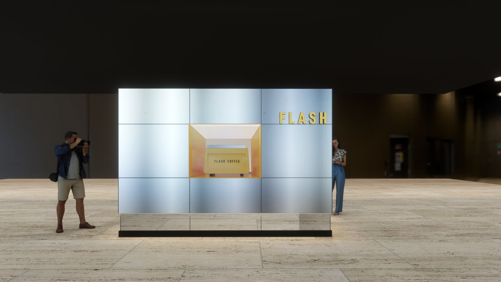 The Box, front with framed window, Flash Coffee Pop-Up Concept, Jakarta, by Dika Ardi