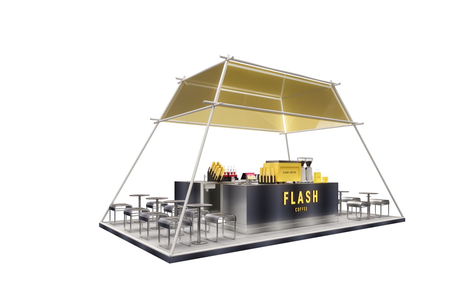 The Canopy, three-quarter view, Flash Coffee Pop-Up Concept, Jakarta, by Dika Ardi