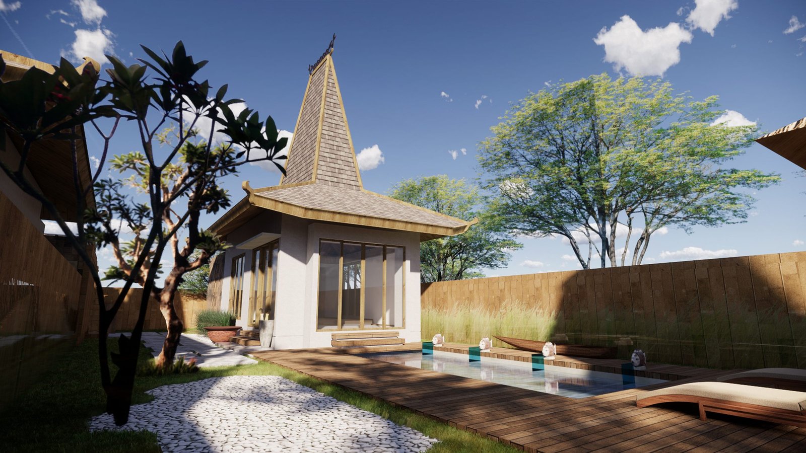 Exterior private pool, Kerapu Cottage at Putri Duyung Ancol, Jakarta, designed by Dika Ardi