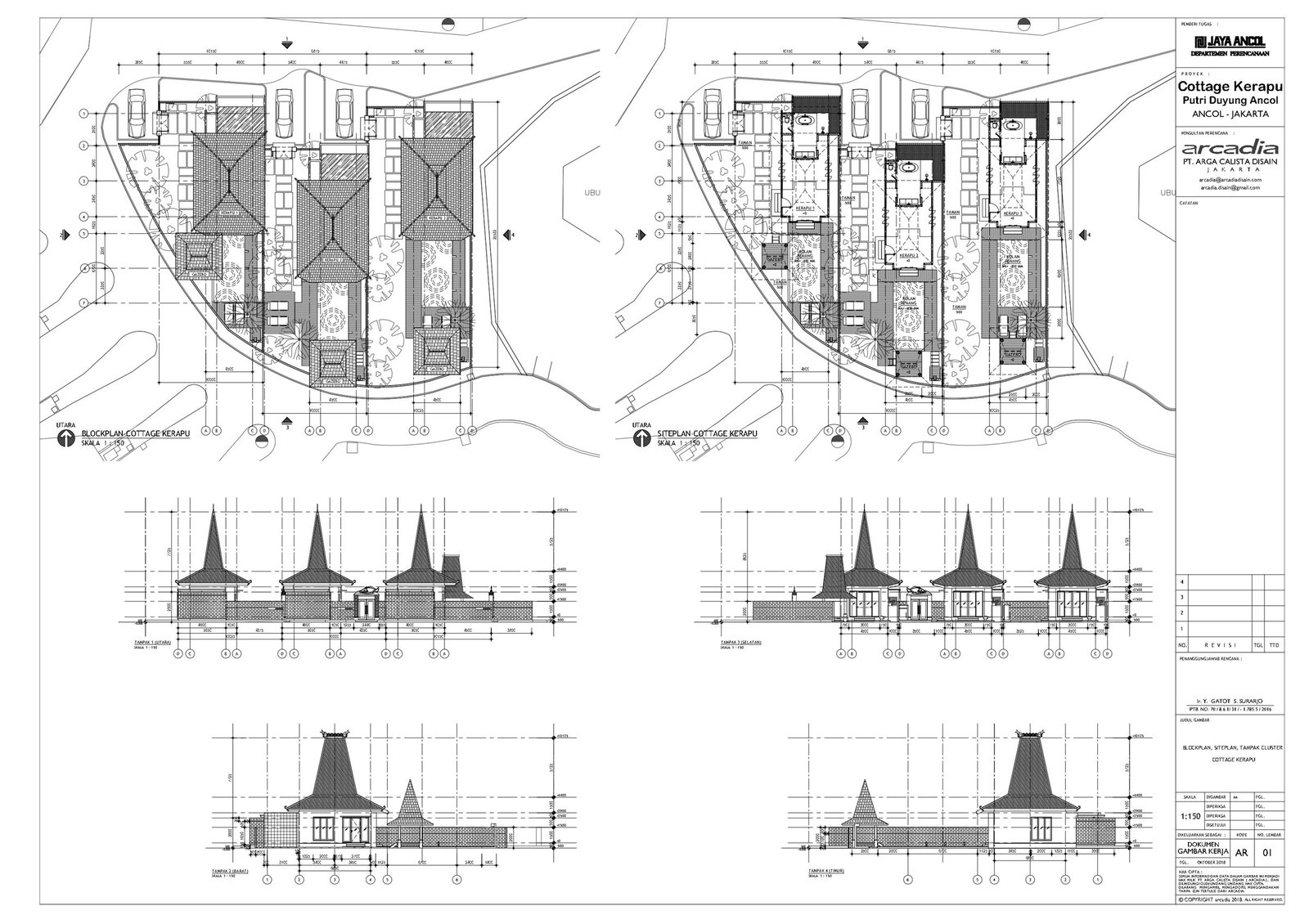 Floor plans elevations, Kerapu Cottage at Putri Duyung Ancol, Jakarta, designed by Dika Ardi