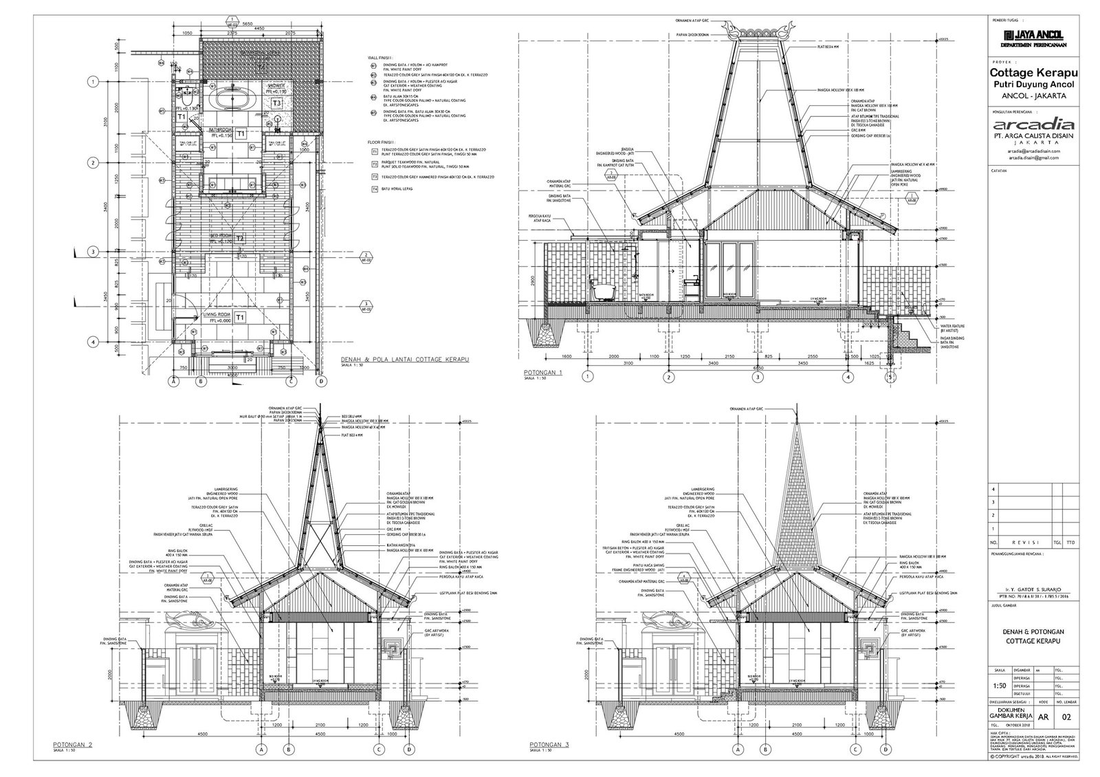 Sections details, Kerapu Cottage at Putri Duyung Ancol, Jakarta, designed by Dika Ardi