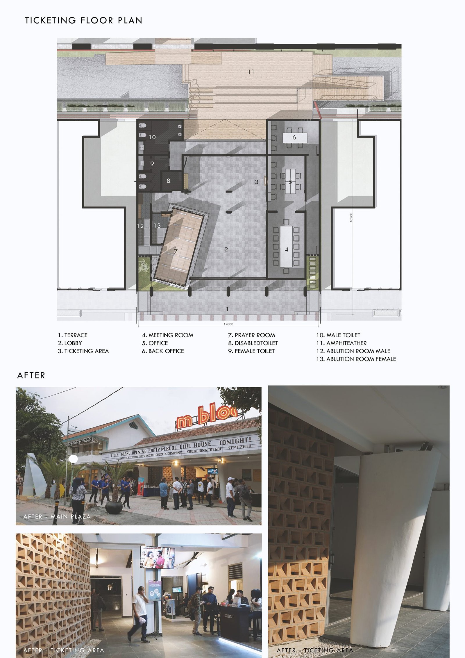 Ticketing house floor plan, M Bloc Space revitalisation in Kebayoran Baru, Jakarta, by Dika Ardi