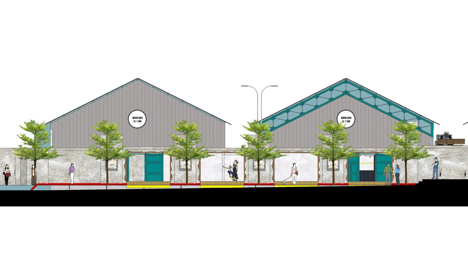 Warehouse elevation, M Bloc Space revitalisation in Kebayoran Baru, Jakarta, by Dika Ardi