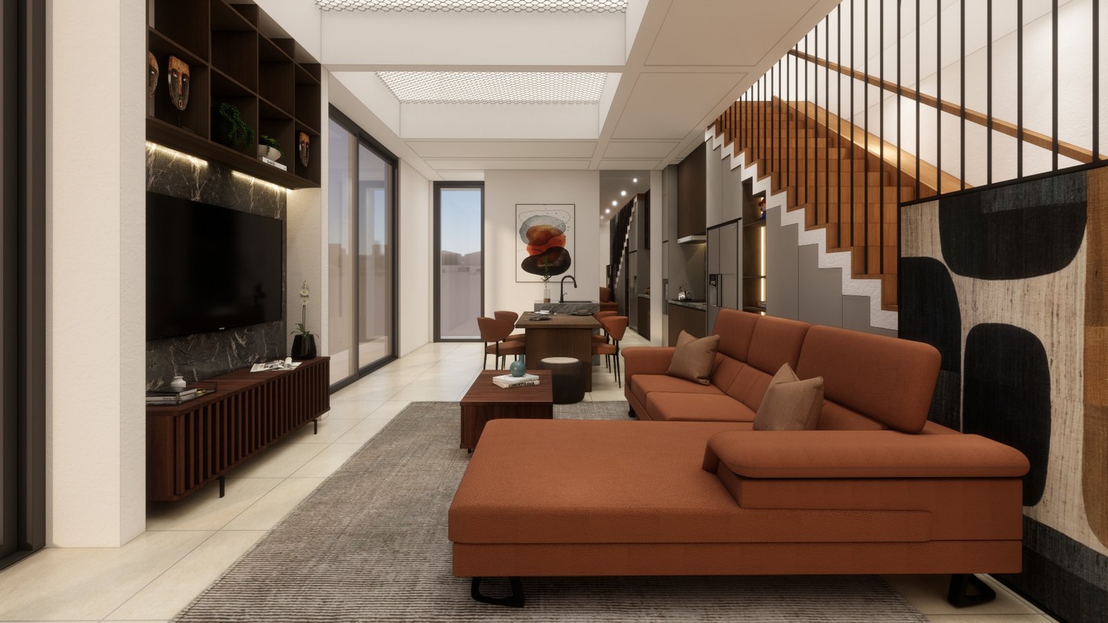 Living room and TV wall, M House, Jakarta, by Dika Ardi