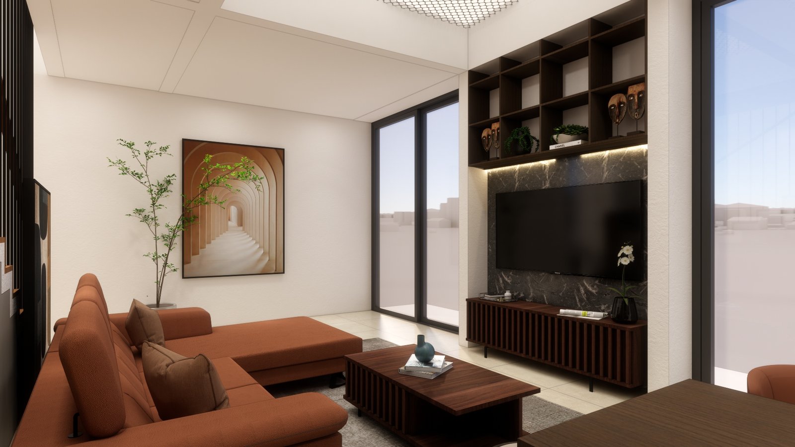Living room with large artwork, M House, Jakarta, by Dika Ardi