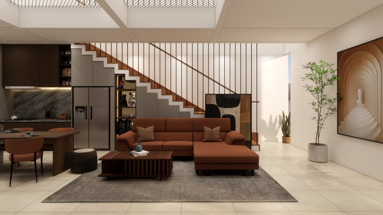 Open living and dining floor, M House, Jakarta, by Dika Ardi