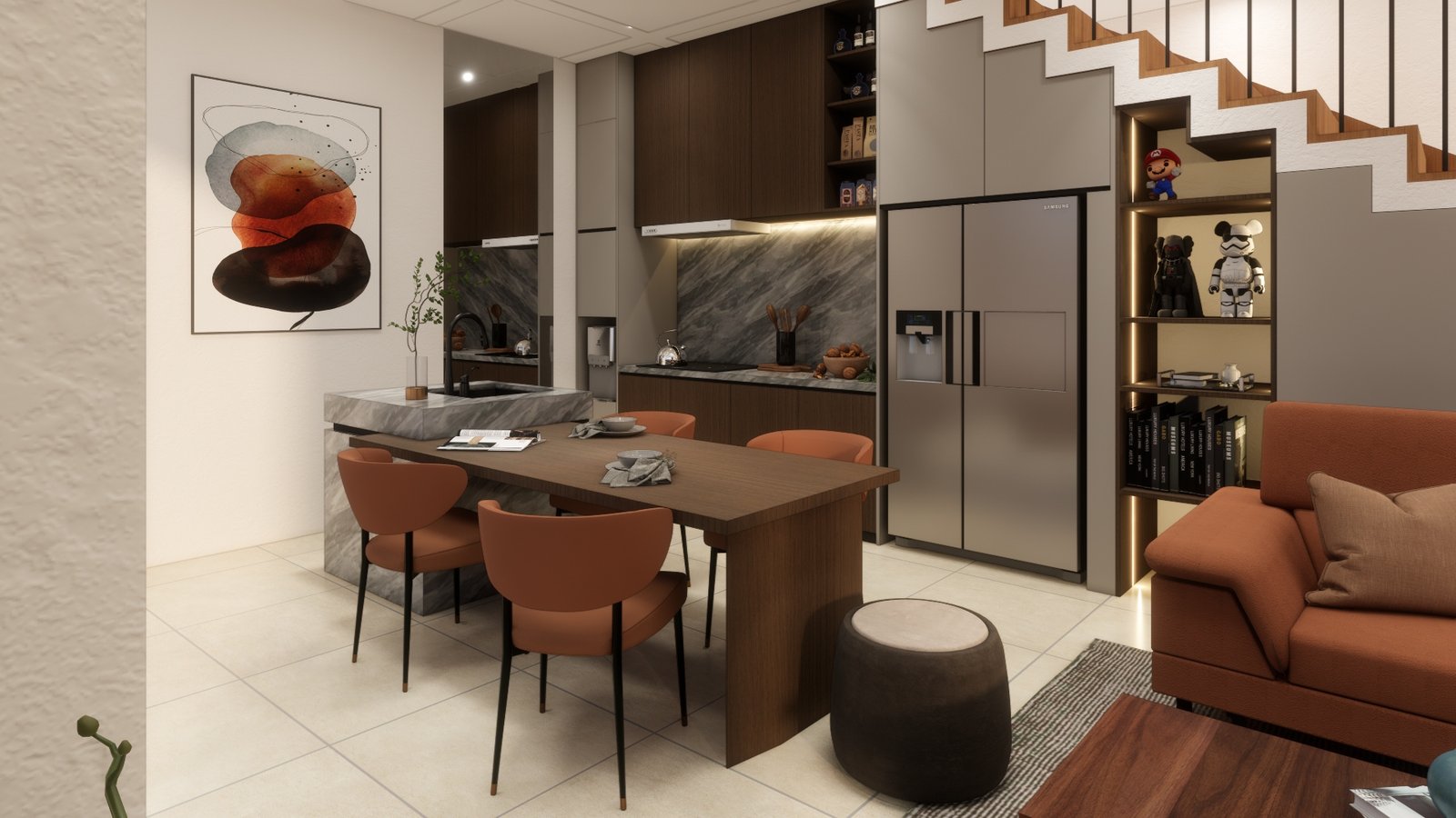 Dining and kitchen view, M House, Jakarta, by Dika Ardi