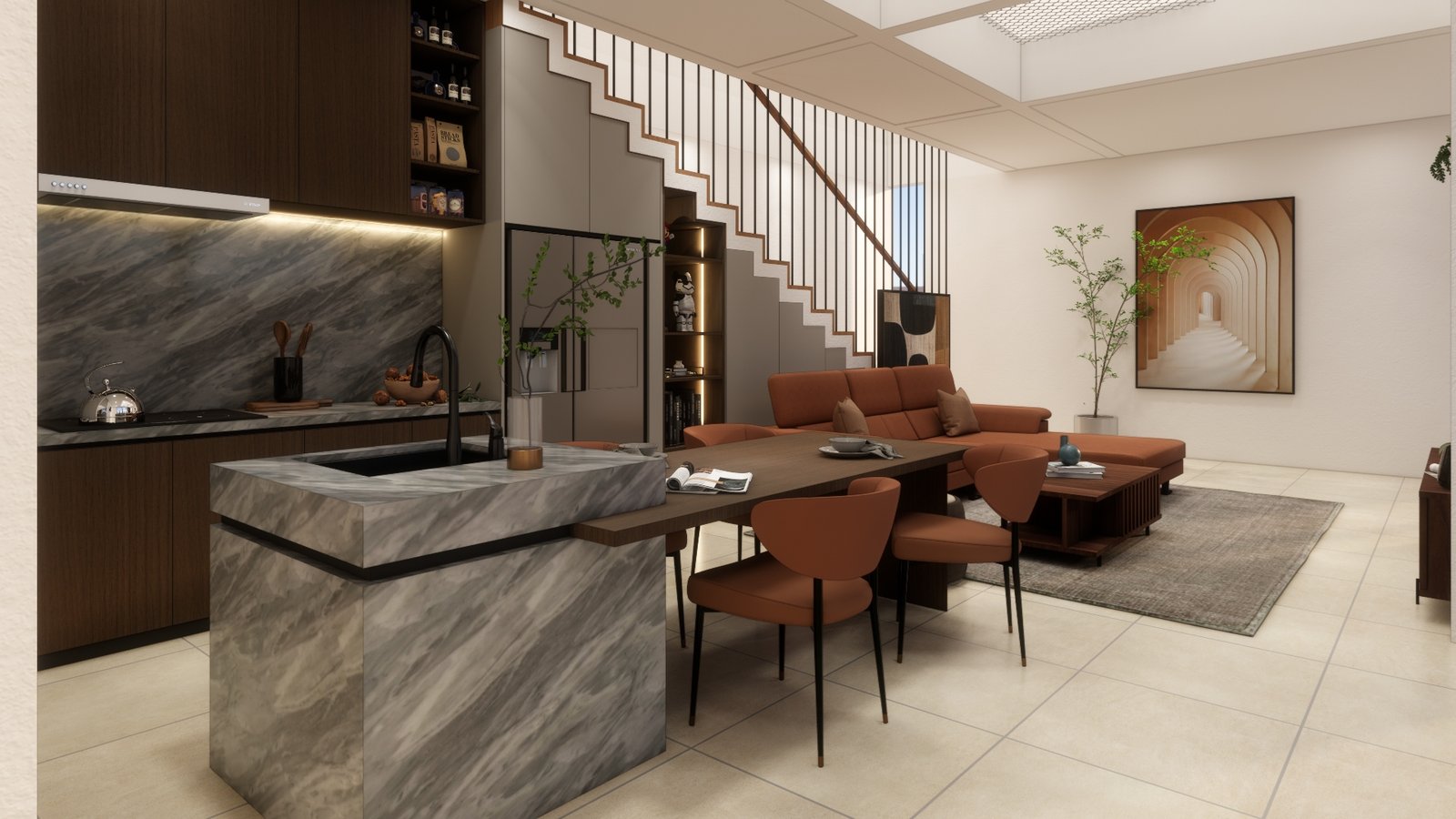 Marble kitchen island, M House, Jakarta, by Dika Ardi