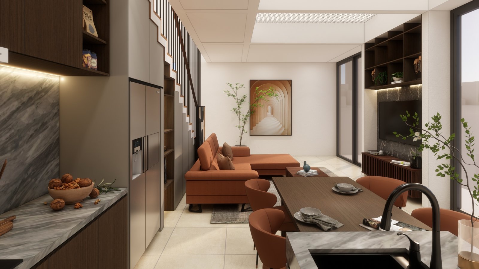 Kitchen island and dining table, M House, Jakarta, by Dika Ardi