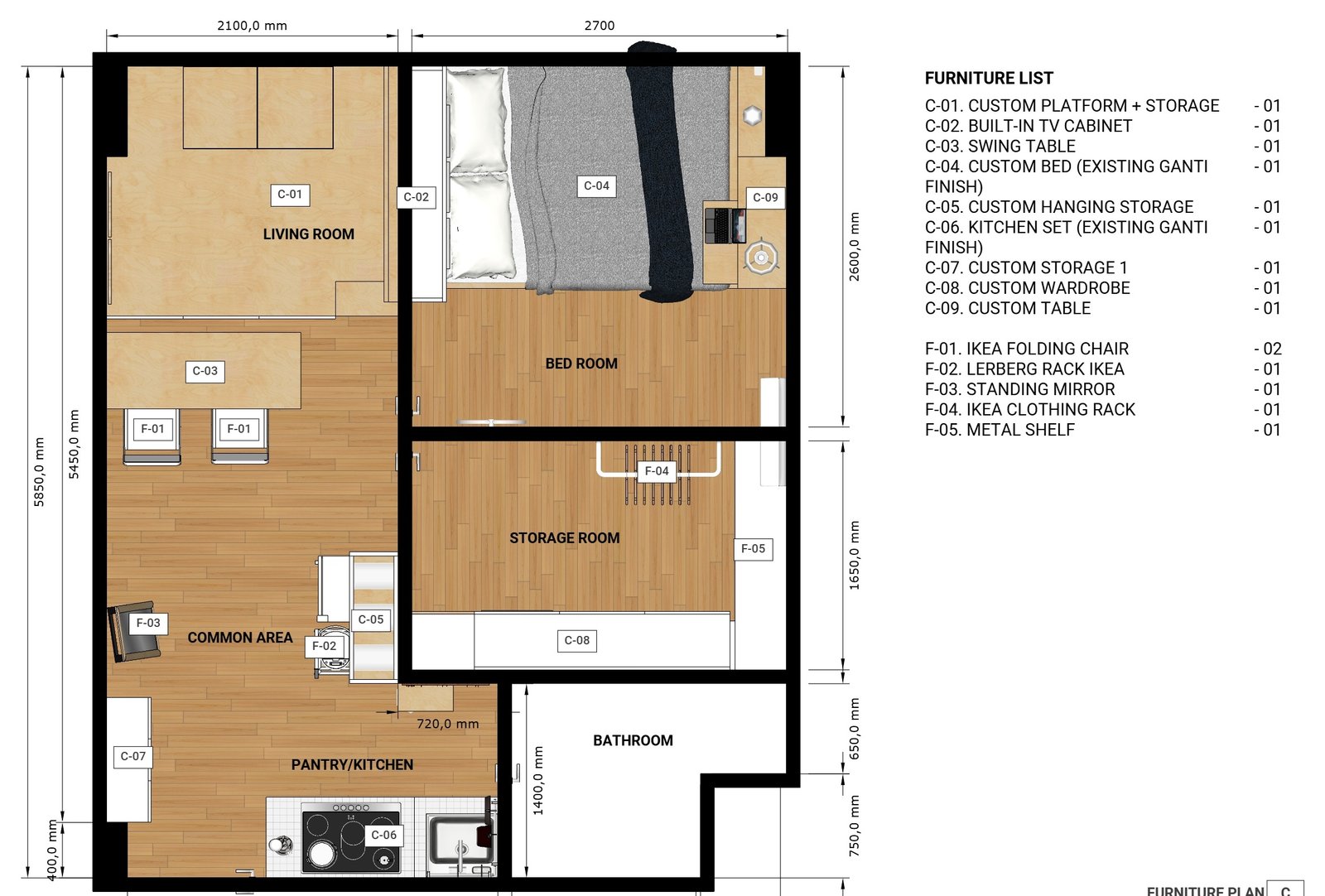 Furniture plan, Mr AN Apartment, Jakarta, by Dika Ardi
