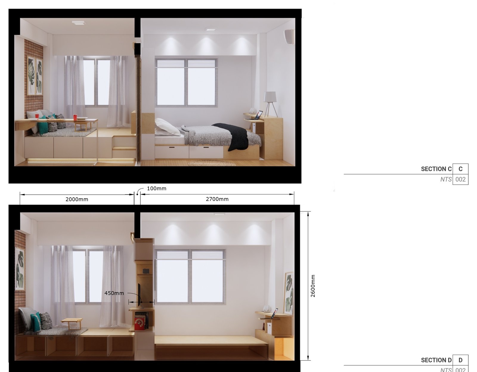 Sections C and D, Mr AN Apartment, Jakarta, by Dika Ardi