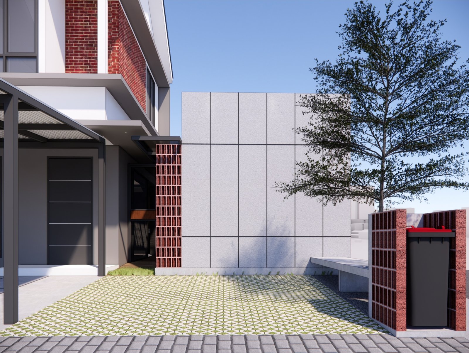 Entrance court and brick gate, Mr YS House, Tangerang, by Dika Ardi
