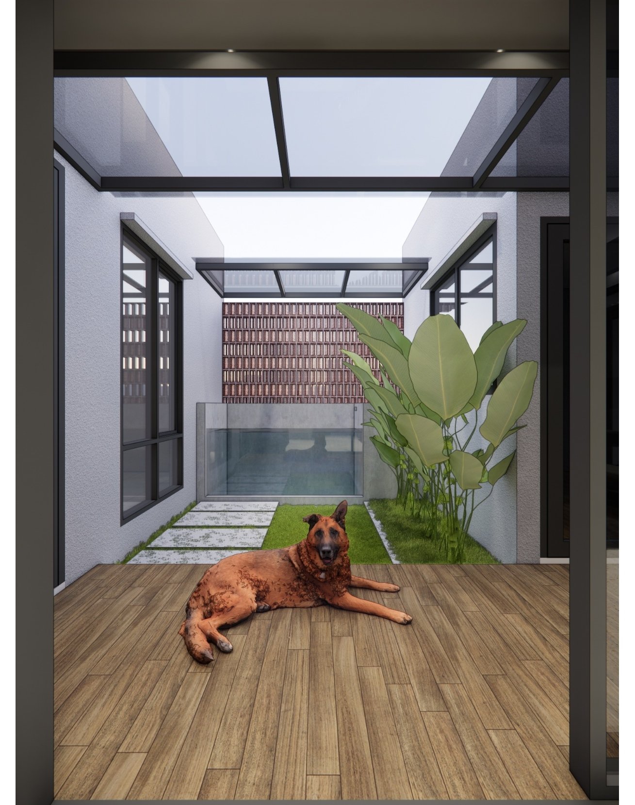Planted courtyard behind the living room, Mr YS House, Tangerang, by Dika Ardi