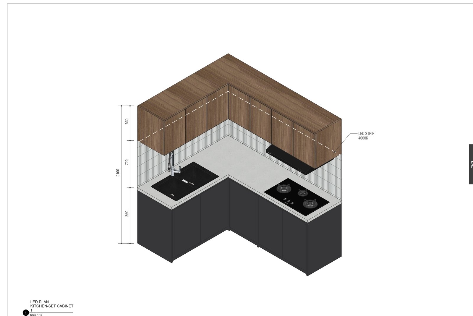 Upper kitchen cabinet axonometric, Mr YS House, Tangerang, by Dika Ardi