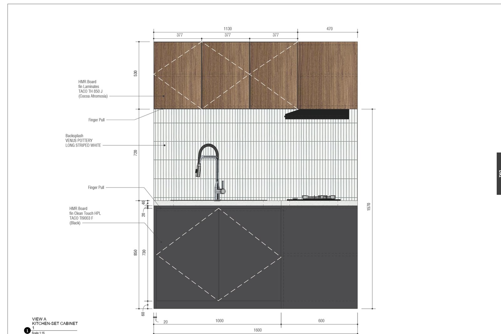 Kitchen wall elevation, Mr YS House, Tangerang, by Dika Ardi