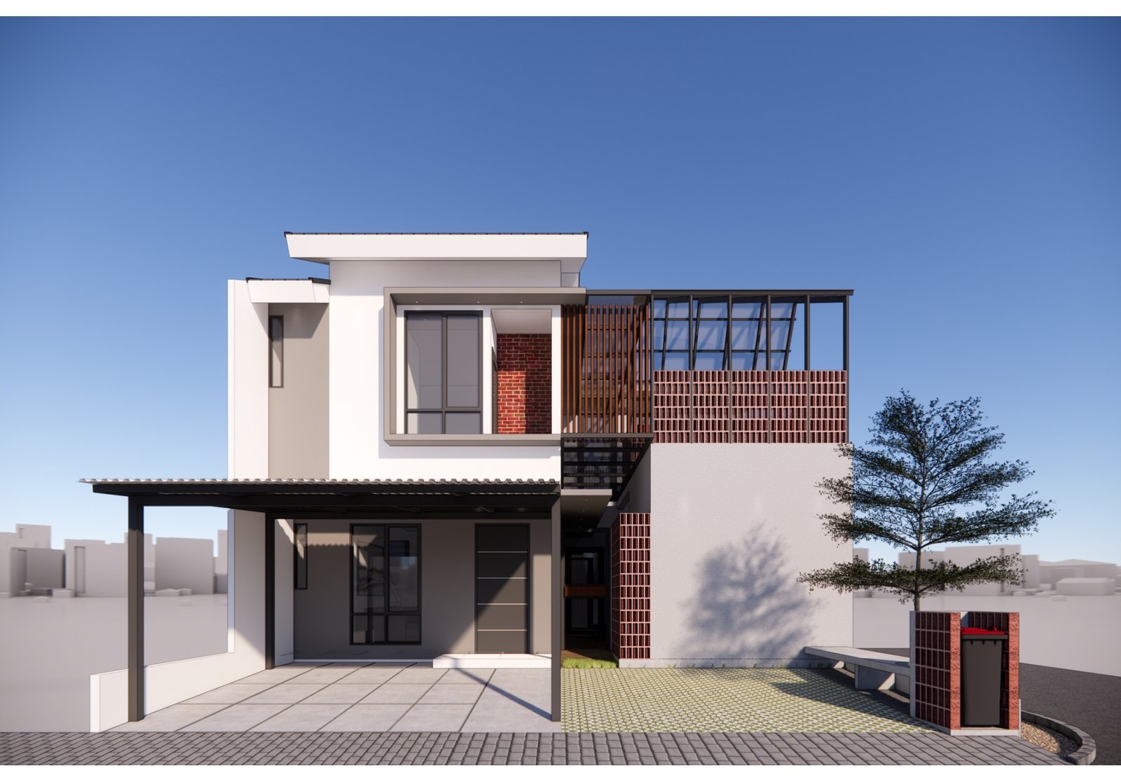 Phase 2 front view with roof pavilion, Mr YS House, Tangerang, by Dika Ardi