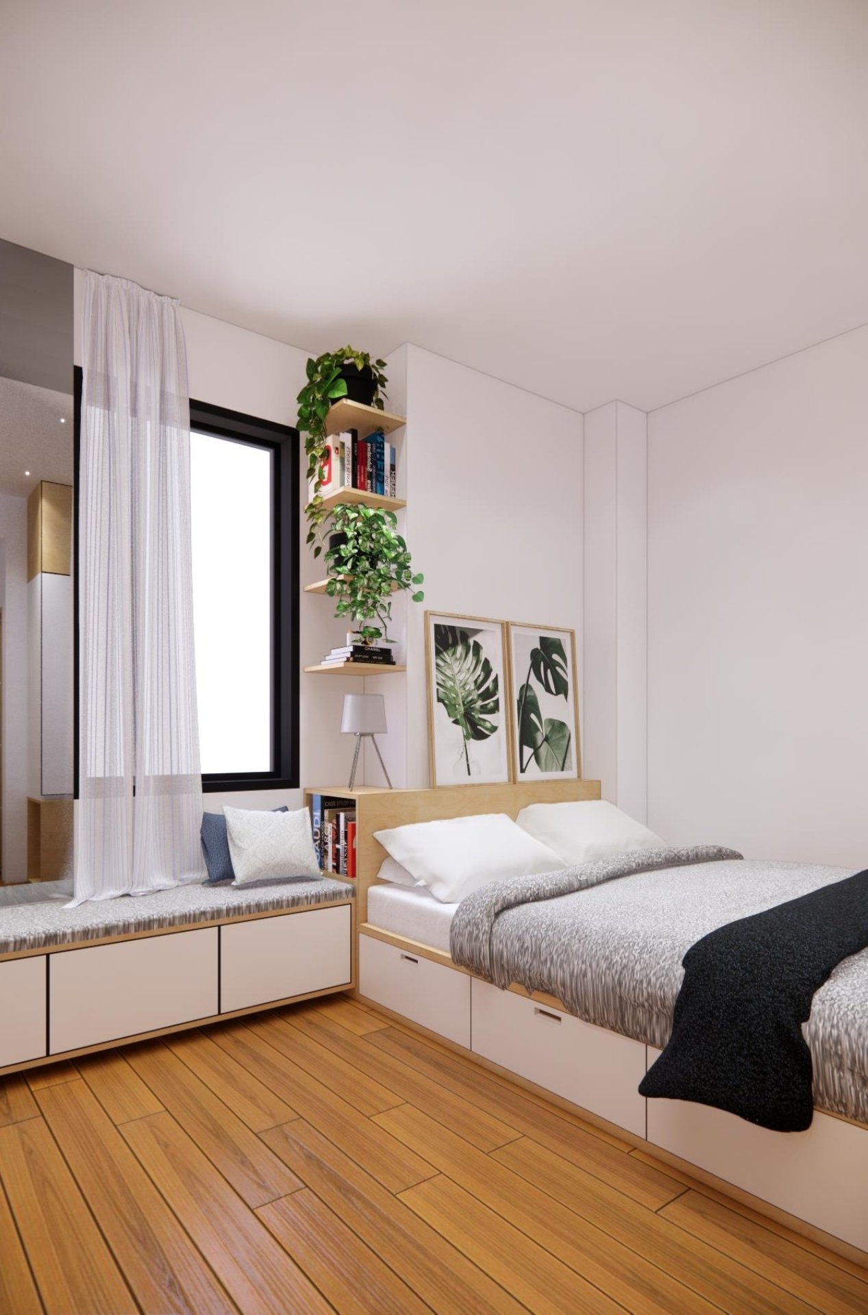 Bed with storage drawers, Mrs DL Apartment, Jakarta, by Dika Ardi