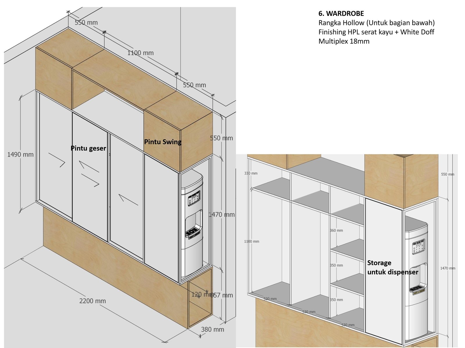 Wardrobe with dispenser storage, axonometric, Mrs DL Apartment, Jakarta, by Dika Ardi