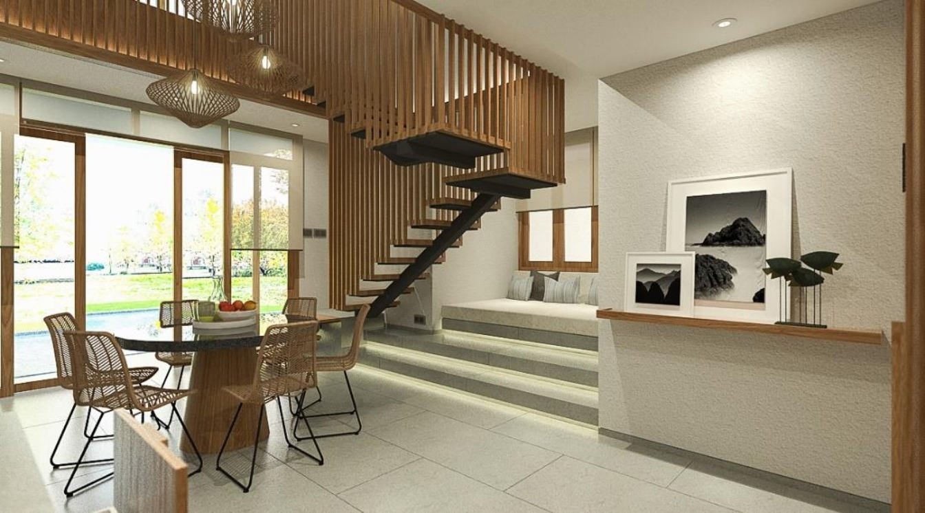 Stair entry lounge, Paus Cottage at Putri Duyung Ancol, Jakarta, designed by Dika Ardi