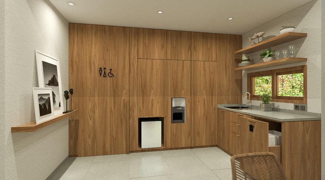 Pantry wall, Paus Cottage at Putri Duyung Ancol, Jakarta, designed by Dika Ardi