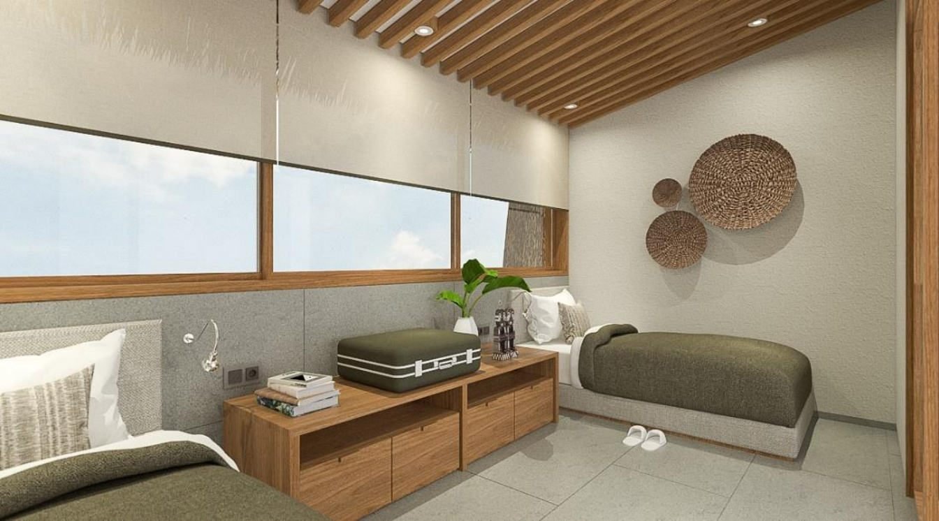 Twin bedroom window, Paus Cottage at Putri Duyung Ancol, Jakarta, designed by Dika Ardi
